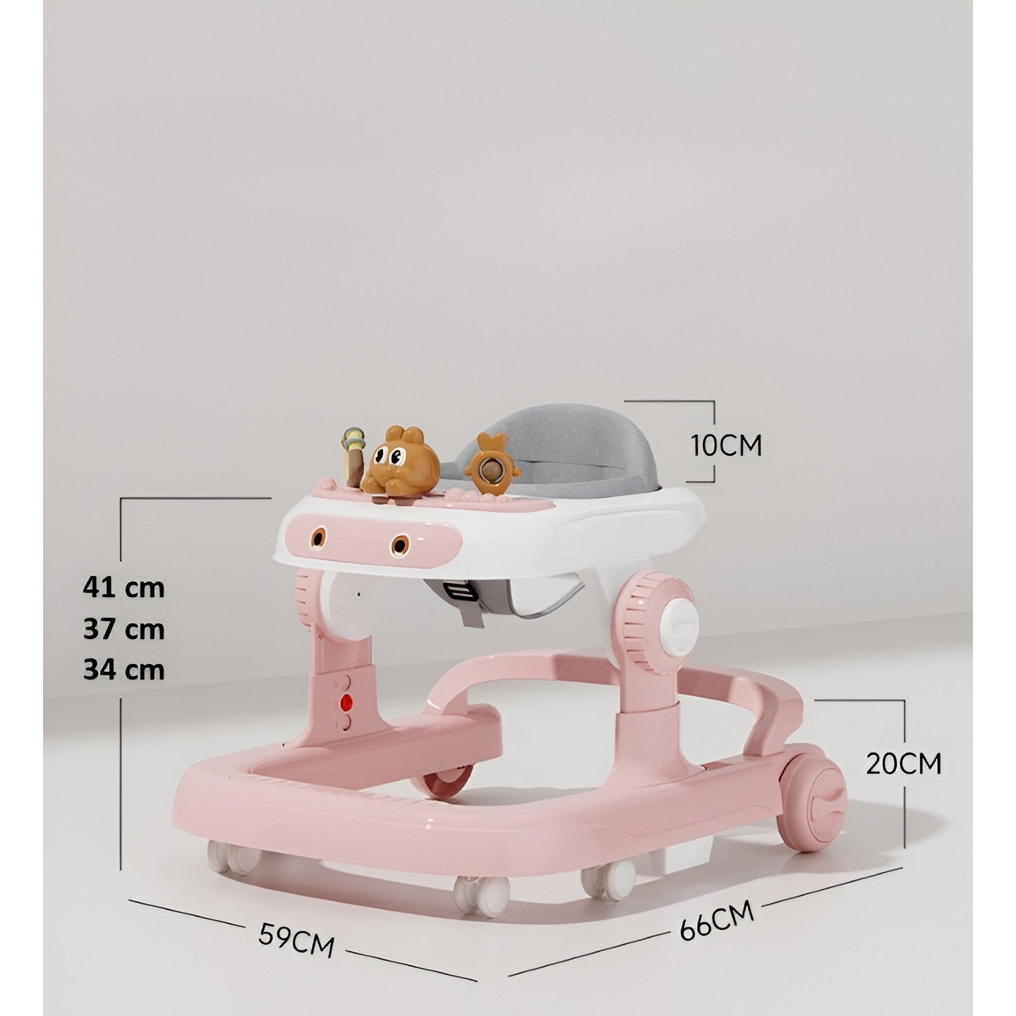 Premergator Multifunctional cu Roti Smart, Model Iepuras, Inaltime Ajustabila, Tavita, Muzica, Lumini, 66x59x41 cm, Roz
