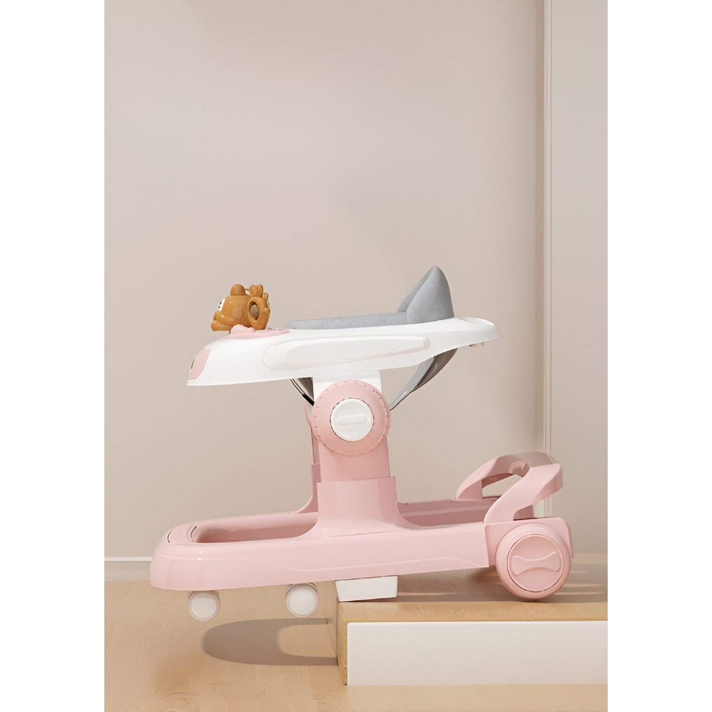 Premergator Multifunctional cu Roti Smart, Model Iepuras, Inaltime Ajustabila, Tavita, Muzica, Lumini, 66x59x41 cm, Roz