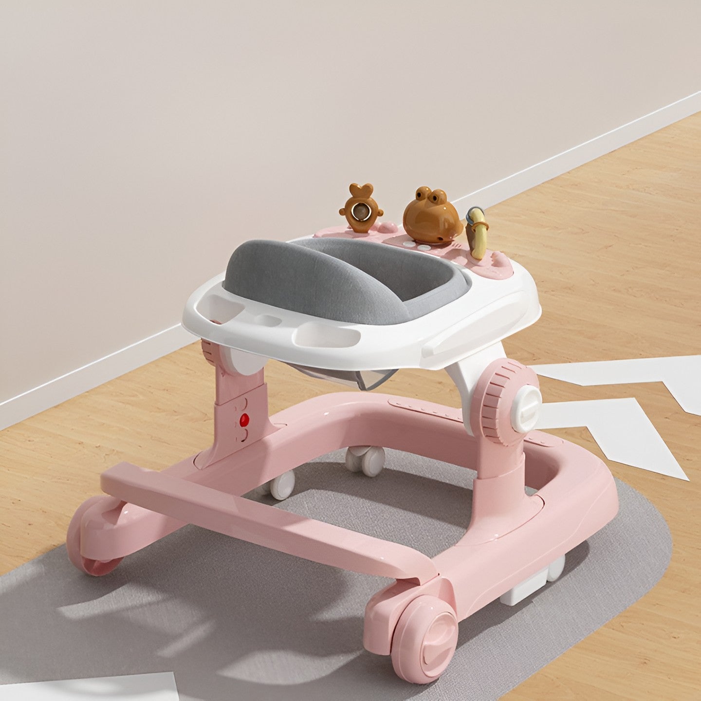 Premergator Multifunctional cu Roti Smart, Model Iepuras, Inaltime Ajustabila, Tavita, Muzica, Lumini, 66x59x41 cm, Roz