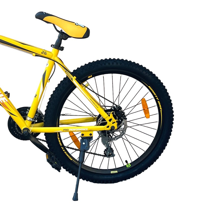 Bicicleta Ninety ONE Viper, 26 inch, frane pe disc, schimbator Shimano, 21 de viteze, suspensie fata, cadru otel, galbena