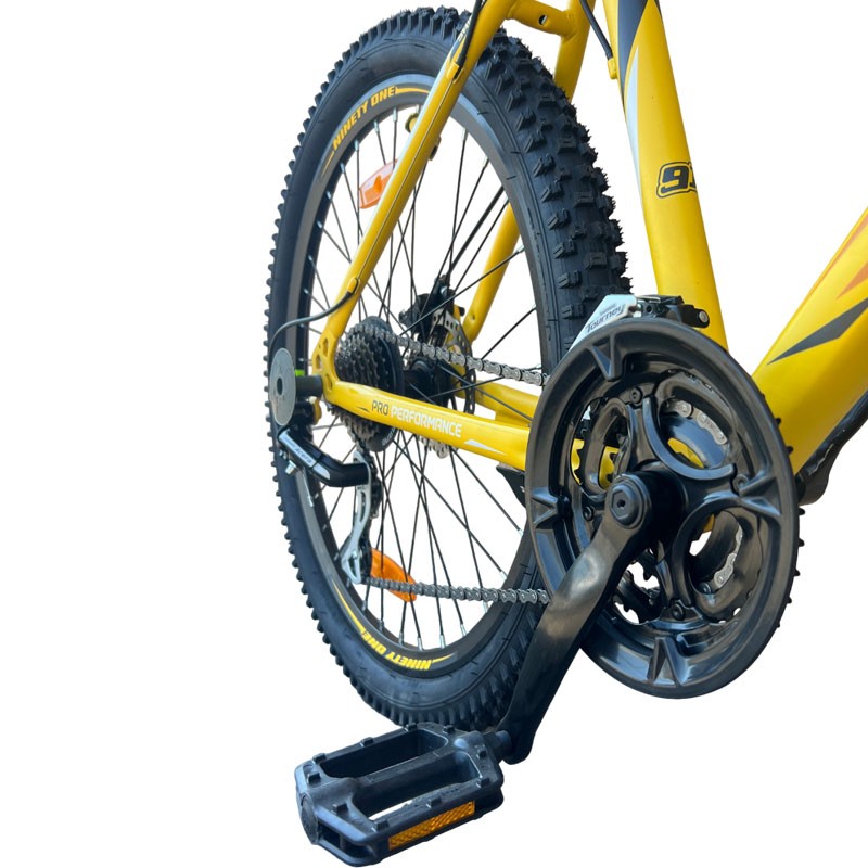 Bicicleta Ninety ONE Viper, 26 inch, frane pe disc, schimbator Shimano, 21 de viteze, suspensie fata, cadru otel, galbena