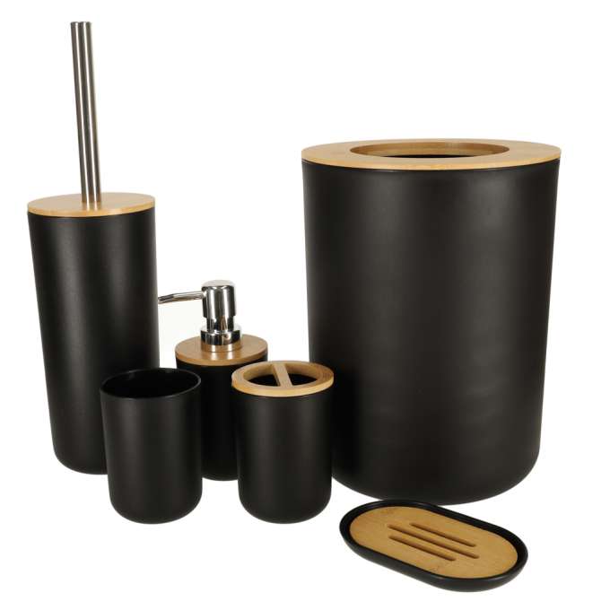 Set Elegant pentru baie format din 6 piese, ABS + lemn