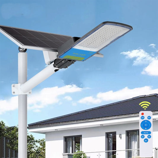 Lampa solara stradala Smart, IP66, senzor de lumina, 240 LED-uri SMD, 3200 lm, panou 35W, putere 400W, autonomie 12-16 ore, telecomanda, montare prin fixare, pentru strada sau gradina, finisaj mat, material ABS, 49 x 21 x 5.5 cm, gri