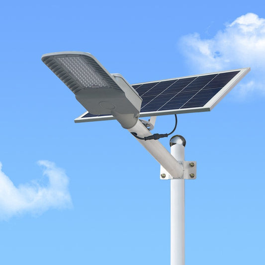 Lampa solara stradala Smart, IP65, senzor de lumina, 60 LED-uri SMD, 2250 lm, panou 25W, putere 200W, autonomie 12-16 ore, telecomanda, montare prin fixare, pentru strada sau gradina, finisaj mat, material ABS, 51.5 x 21 x 7.5, gri