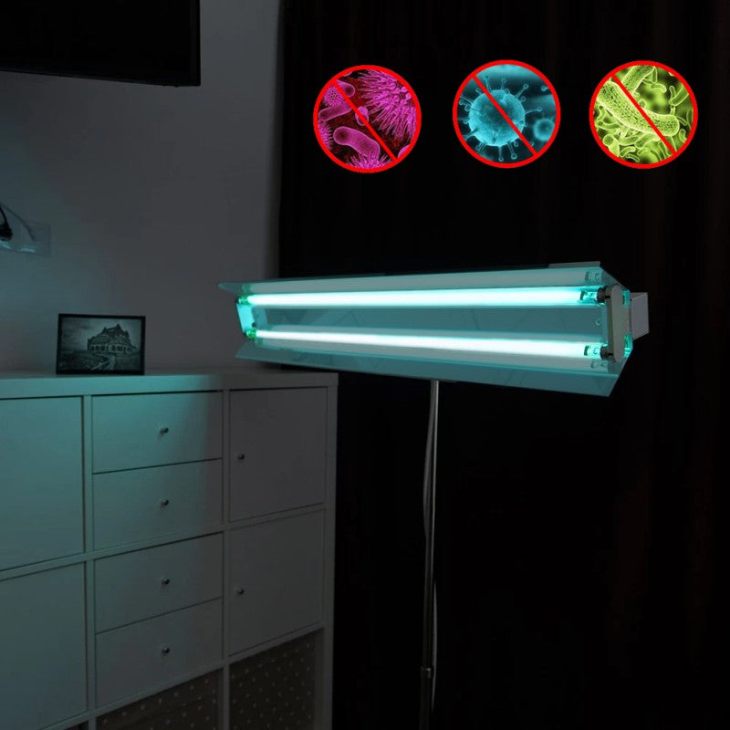 Lampa bactericida UVC portabila 2x55W, orientabila, stativ telescopic 100-190 cm, reflector, 60 mp