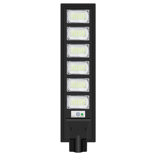 Lampa solara stradala Smart, cu telecomanda, senzor de miscare si lumina, suport prindere, 288 LED-uri, IP65, ABS, 15AH, 300W, temperatura culoare 6500K, 79x18.8x5 cm, autonomie 10-12 ore, negru