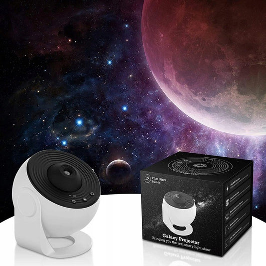 Lampa Tip Proiector Galaxie, Smart, pentru Dormitor, Tematica Cer Instelat, Model Glob, HD, Rotire 360 de Grade, 20 de Imagini, Incarcare USB, 10 W, 15x15 cm, Alb Negru