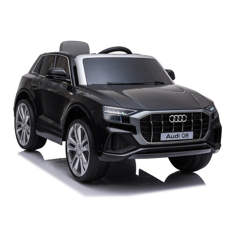 Masinuta electrica Audi Q8, USB, MP3, lumini LED, suspensii spate, roti spuma EVA, 2 moduri de control, negru