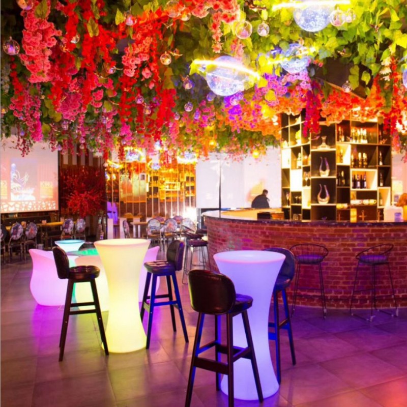 Masa cocktail iluminata LED RGB, 16 culori interschimbabile, control telecomanda, 112x58 cm