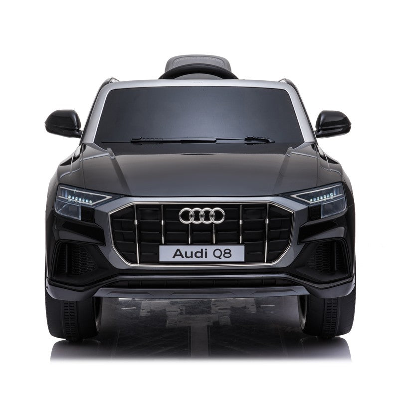 Masinuta electrica Audi Q8, USB, MP3, lumini LED, suspensii spate, roti spuma EVA, 2 moduri de control, negru