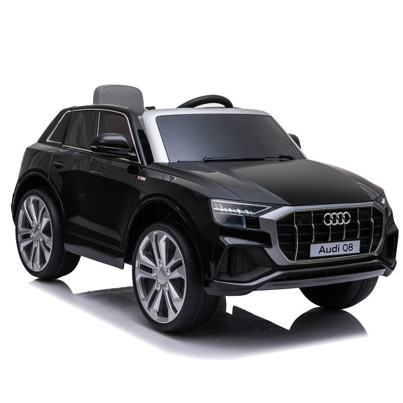 Masinuta electrica Audi Q8, USB, MP3, lumini LED, suspensii spate, roti spuma EVA, 2 moduri de control, negru
