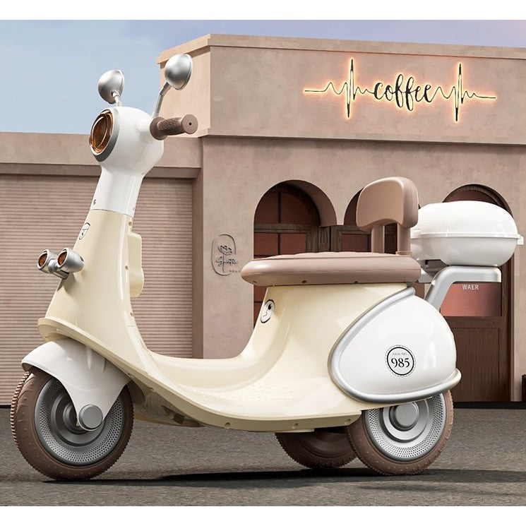 Motocicletă Electrică cu 3 Roti, Smart, Acumulator Încarcare, Anti-Rasturnare, Lumini, Sunete, Baterie 6V 7Ah, Telecomanda, 95x67x36cm, Bej