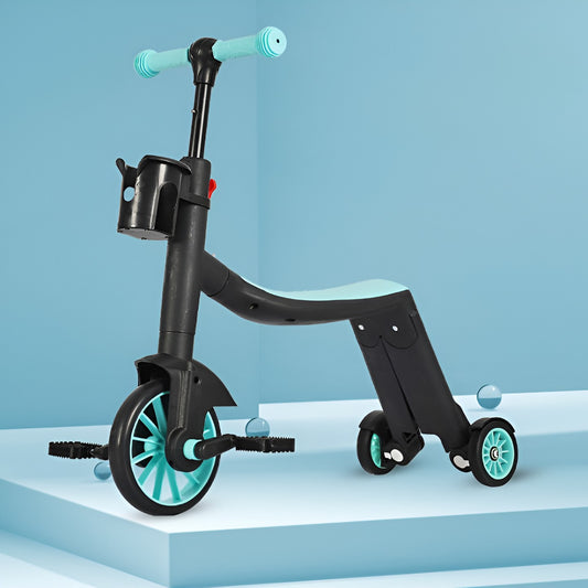 Bicicleta 8 in 1, Smart, Transformabila, Multifunctionala, Reglare Inaltime, cu Maner de Impingere Detasabil, Tricicleta, Trotineta, 3 Roti, Pedale, Cosulet, 3-6 Ani, Albastru