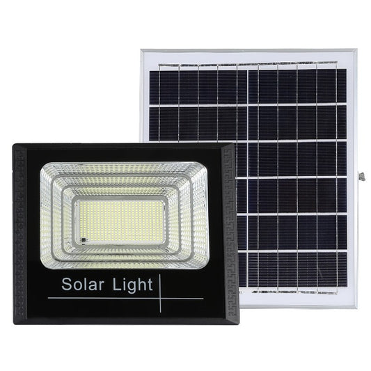 Proiector LED SMD 300W cu incarcare solara Smart, panou solar, cu telecomanda, suport prindere, material ABS, 15AH, 400 LED-uri, temperatura culoare 6500k, 32x26x9 cm, negru