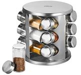 Set recipiente Condimente, 12 piese, suport rotativ din inox ideal in bucatarie