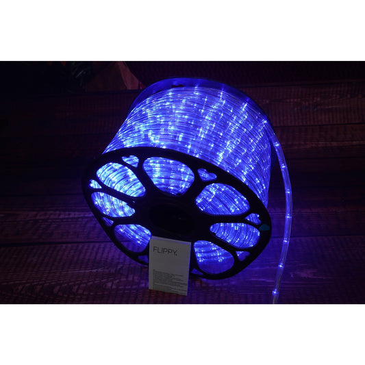Instalatie Craciun, 100 m, 2400 Led-uri, Furtun Luminos, Albastru, Transformator, 8 jocuri de lumini, Sectionabila, 220 V, Smart