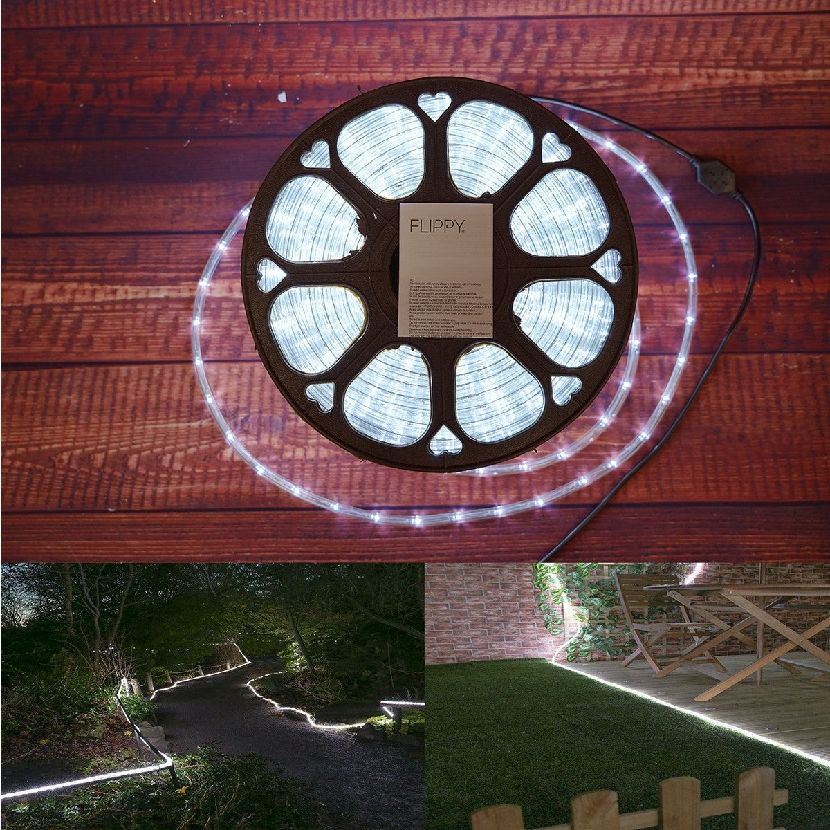 Instalatie Craciun, 50 m, 1200 Led-uri, Furtun Luminos, Alb rece, Transformator, 8 jocuri de lumini, Sectionabila, 220 V, Smart