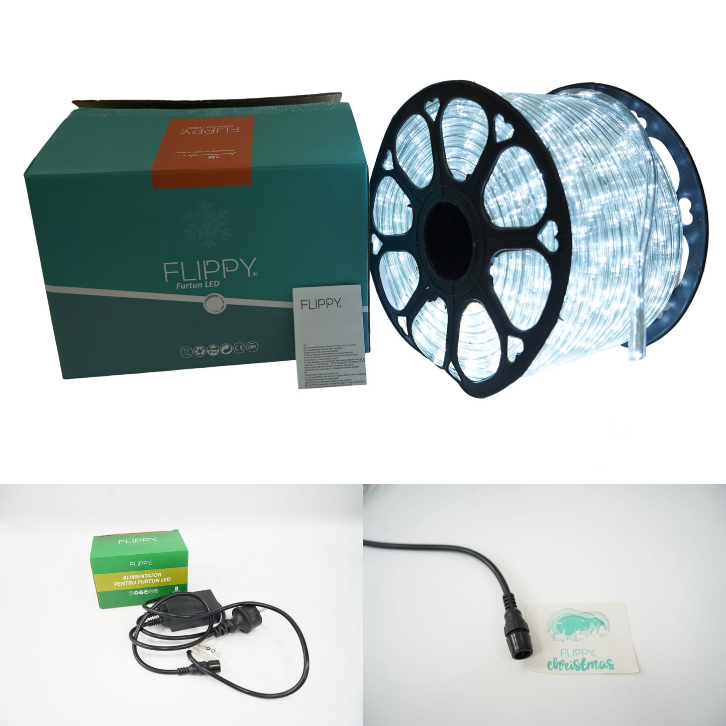 Instalatie Craciun, 50 m, 1200 Led-uri, Furtun Luminos, Alb rece, Transformator, 8 jocuri de lumini, Sectionabila, 220 V, Smart
