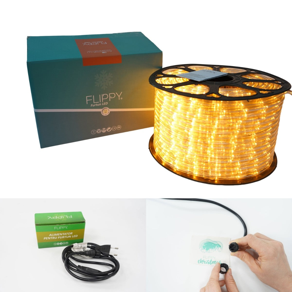 Instalatie Craciun, 80 m, 1920 Led-uri, Furtun Luminos, Alb cald, Transformator, Sectionabila, 220 V, Smart