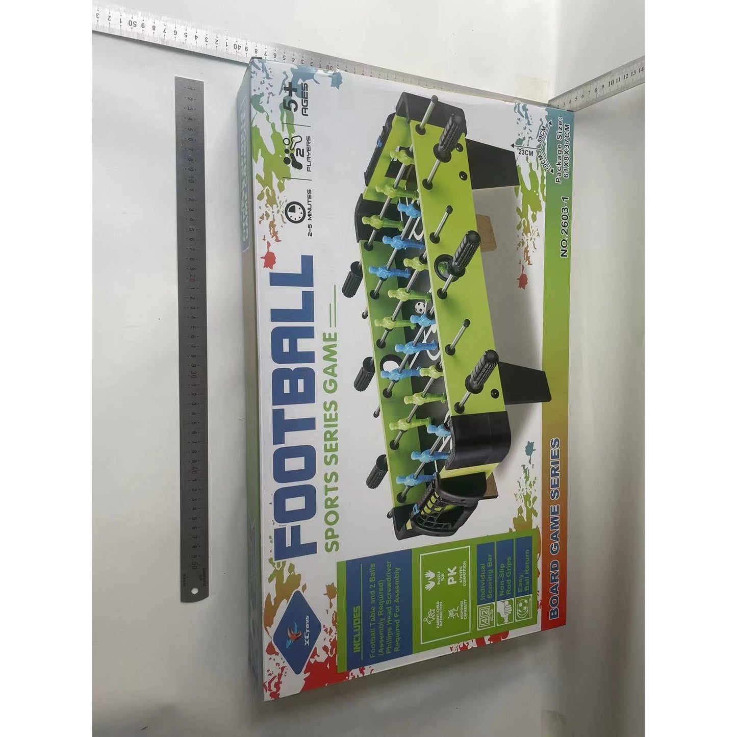 Masa de fotbal cu teren si 18 jucatori Smart, 6 manere, cu Tablou Scor, din Metal si ABS, 70 x 59 x 64 cm, Design Multicolor, pentru copii/adulti, verde