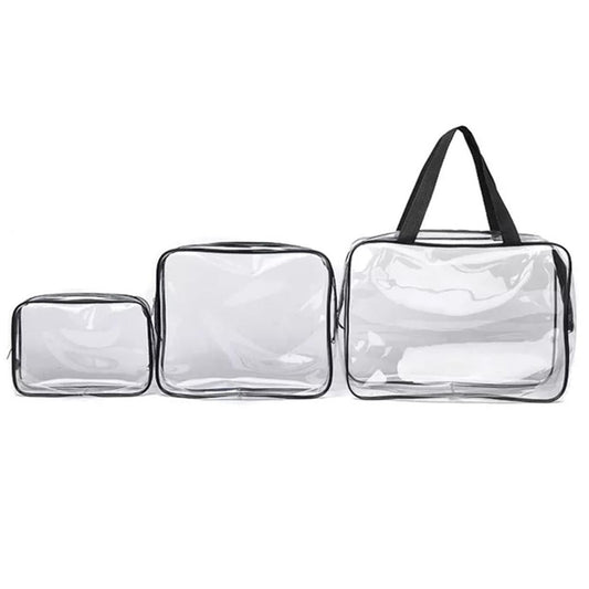 Set 3 organizatoare de cosmetice, transparente, ideale pentru calatorii