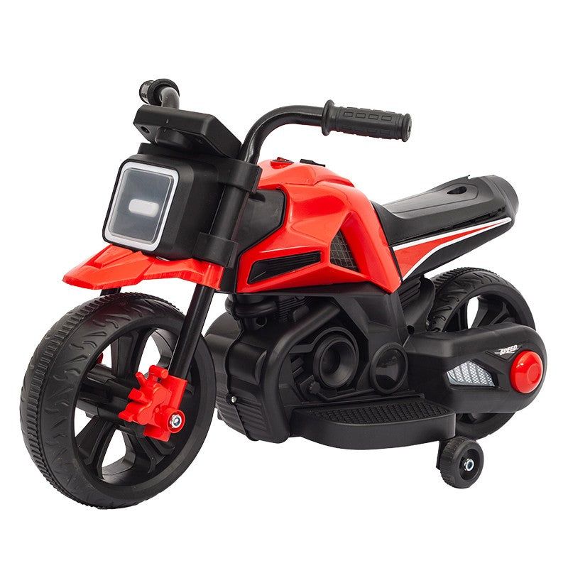Motocicleta Electrica cu 2 Roti Mari si 2 Roti Ajutatoare, Smart, Acumulator Incarcare, Anti-Rasturnare, Lumini, Muzica, Motor:380, Baterie 6V4.5, 41.5x70x34 cm, 4.5 Kg, 3 Ani+, Rosu Negru