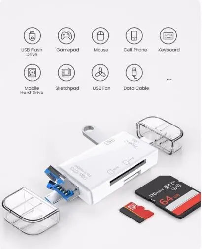 Cititor de Carduri de memorie SD, MicroSD/TF cu USB, USB Type-C 3.1, Micro USB