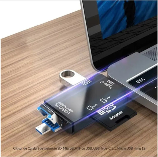 Cititor de Carduri de memorie SD, MicroSD/TF cu USB, USB Type-C 3.1, Micro USB