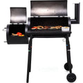 Gratar BBQ pentru carbuni, 2 compartimente, grill si afumatoare, raft, horn, roti transport, termometru