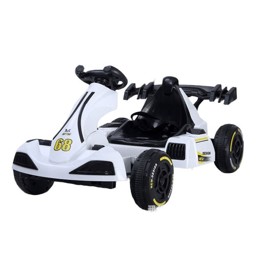 Masinuta Electrica Smart, Tip Kart, cu Telecomanda, Dimensiune Reglabila, 2 Viteze, Sistem de Lumini si Sunet, Pentru Copii intre 1.2 - 1.6 Inaltime, 105 x 55 x 50 cm, Alb