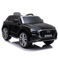 Masinuta electrica Audi Q8, USB, MP3, lumini LED, suspensii spate, roti spuma EVA, 2 moduri de control, negru
