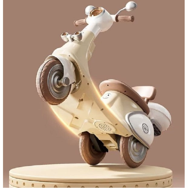 Motocicletă Electrică cu 3 Roti, Smart, Acumulator Încarcare, Anti-Rasturnare, Lumini, Sunete, Baterie 6V 7Ah, Telecomanda, 95x67x36cm, Bej