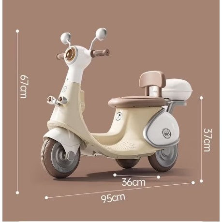 Motocicletă Electrică cu 3 Roti, Smart, Acumulator Încarcare, Anti-Rasturnare, Lumini, Sunete, Baterie 6V 7Ah, Telecomanda, 95x67x36cm, Bej