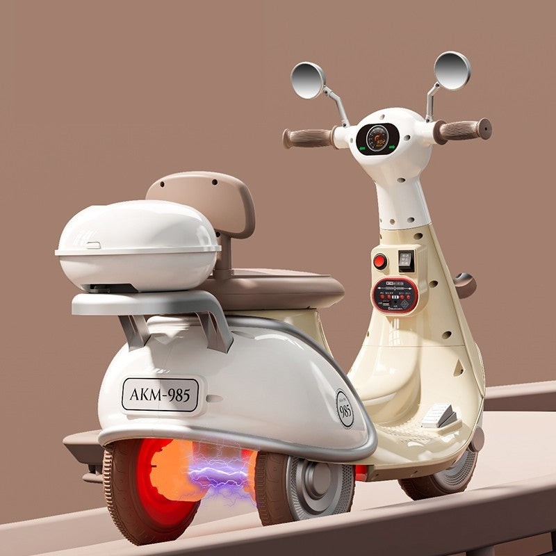 Motocicletă Electrică cu 3 Roti, Smart, Acumulator Încarcare, Anti-Rasturnare, Lumini, Sunete, Baterie 6V 7Ah, Telecomanda, 95x67x36cm, Bej