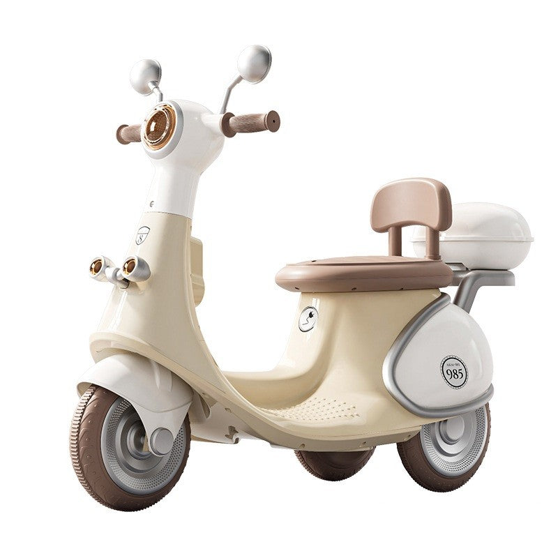 Motocicletă Electrică cu 3 Roti, Smart, Acumulator Încarcare, Anti-Rasturnare, Lumini, Sunete, Baterie 6V 7Ah, Telecomanda, 95x67x36cm, Bej