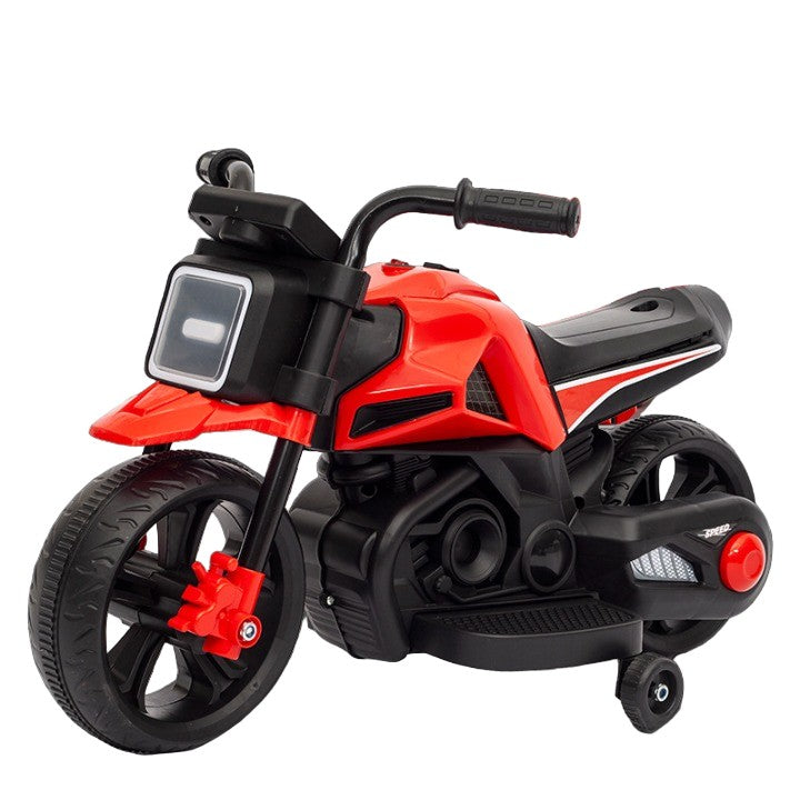 Motocicleta Electrica cu 2 Roti Mari si 2 Roti Ajutatoare, Smart, Acumulator Incarcare, Anti-Rasturnare, Lumini, Muzica, Motor:380, Baterie 6V4.5, 41.5x70x34 cm, 4.5 Kg, 3 Ani+, Rosu Negru