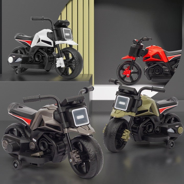 Motocicleta Electrica cu 2 Roti Mari si 2 Roti Ajutatoare, Smart, Acumulator Incarcare, Anti-Rasturnare, Lumini, Muzica, Motor:380, Baterie 6V4.5, 41.5x70x34 cm, 4.5 Kg, 3 Ani+, Rosu Negru