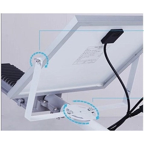 Proiector LED pentru stalp, casa, perete cu suport metalic inclus, Smart, 38,5 cm x 14,2 cm, Rezistent la Apa IP65, cu Panou Solar, 240 COB LED, 100 W, Senzor de lumina, Timer, cu Telecomanda, intensitate reglabila, kit montaj inclus, Lumina Rece