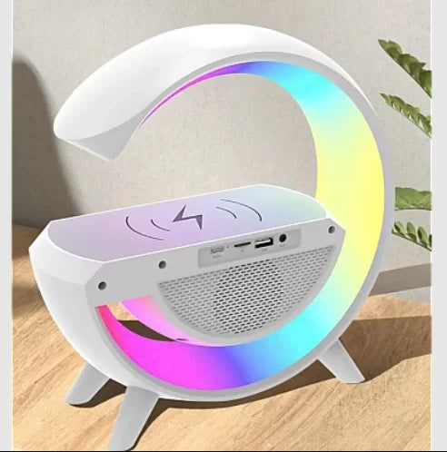 Lampa led CU incarcare wireless si boxa BT, +ceas si radio