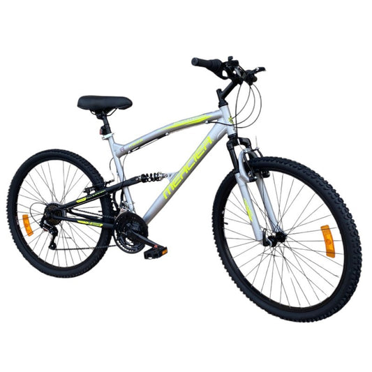 Bicicleta Mountain Bike 26 inch, dubla suspensie, V-brake, 18 viteze, cadru otel, gri