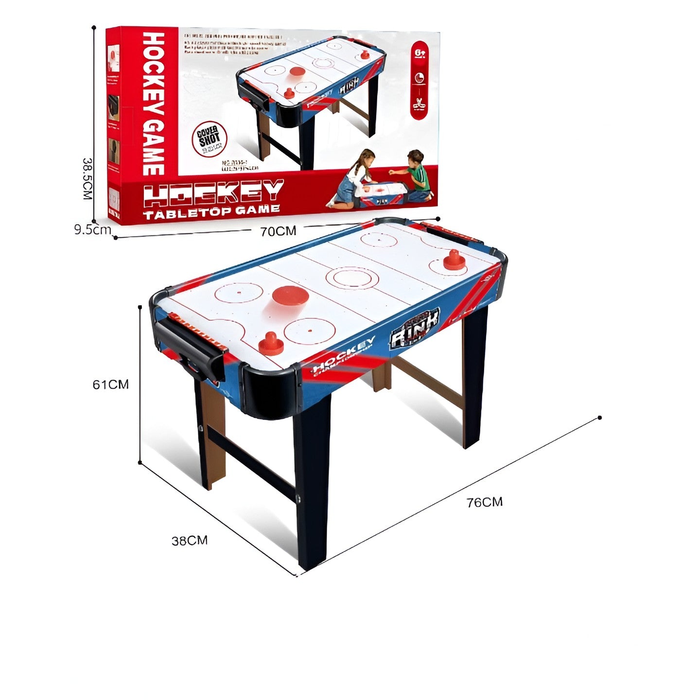 Masa Air Hockey Graffiti cu Picioare Lungi, Smart, PVC, 2 Pucuri, Tabela Scor, 2 Impingatoare, 76x38x61 cm, Albastru