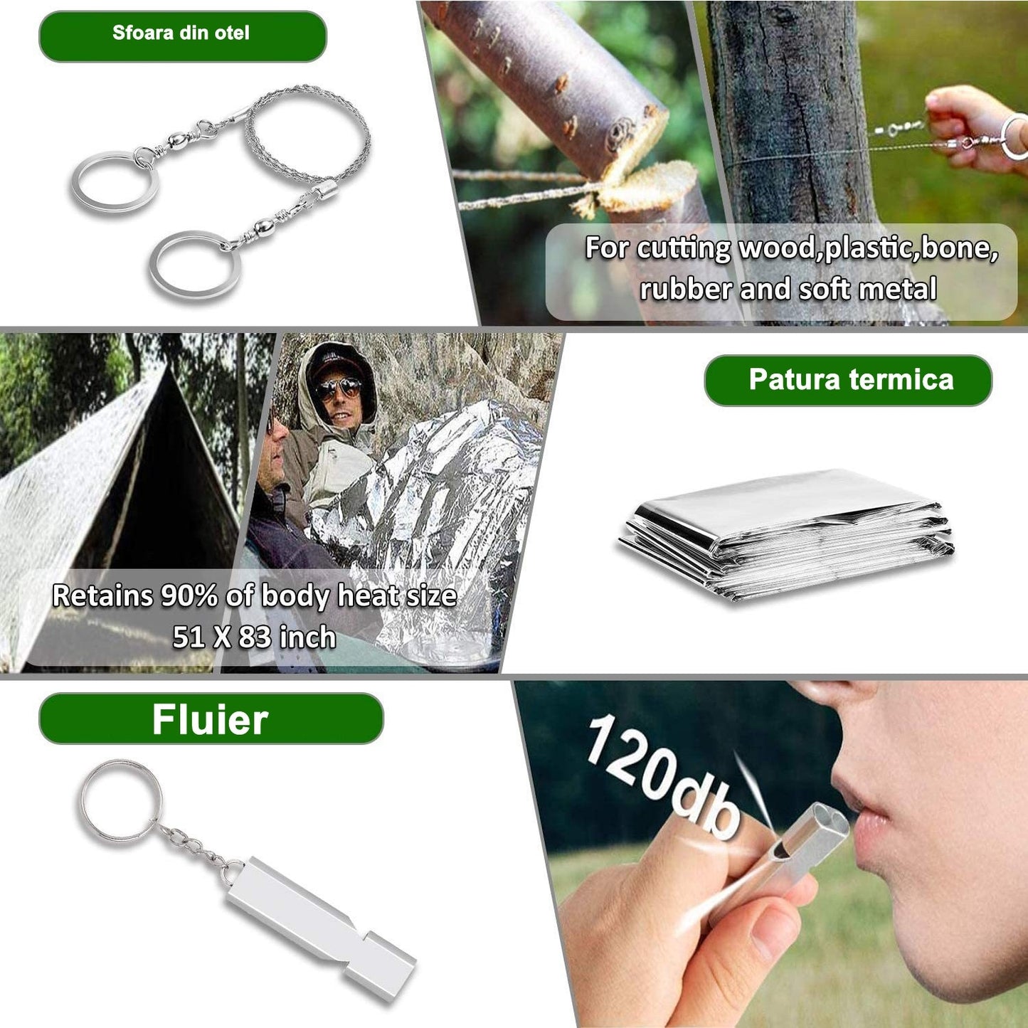 Kit supravietuire multifuncional Smart, 42 de Instrumente Profesionale, Echipament de prim-ajutor, Drumetie, Camping, Negru