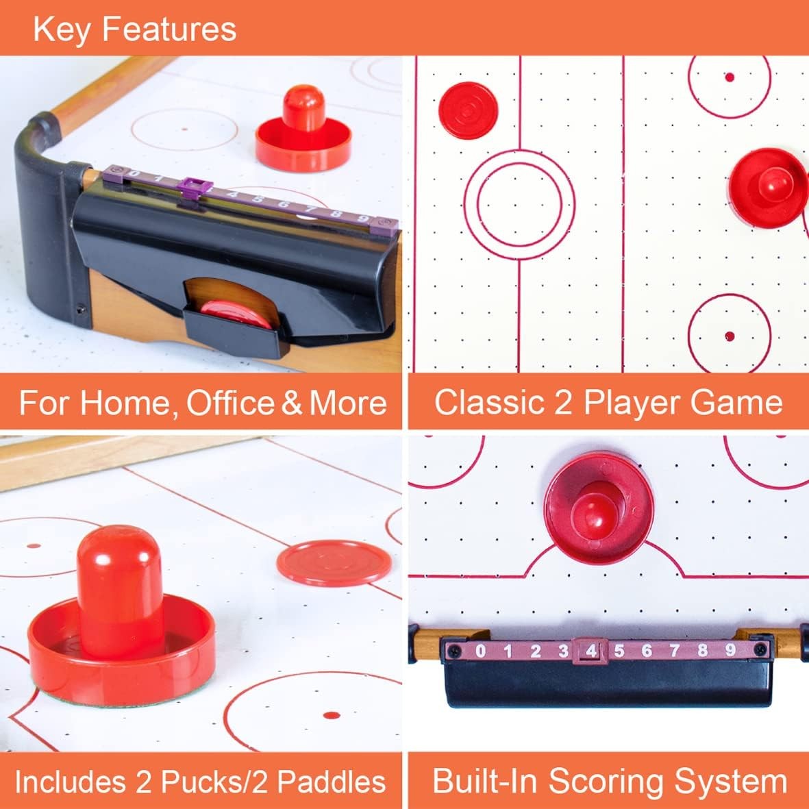 Masa Air Hockey Graffiti cu Picioare Lungi, Smart, Lemn, 2 Pucuri, Tabela Scor, 2 Impingatoare, 76x38x61 cm, Maro