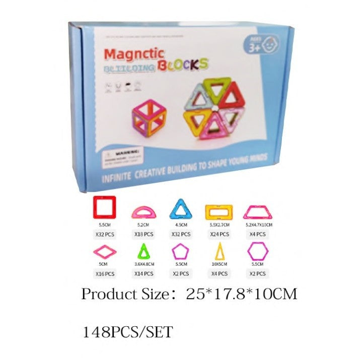 Set 148 Piese Magnetice de Constructie, Smart, Piese Medii, Magnetic Blocks, Forme Geometrice, 3 Ani, ABS, Magnet, 25 x 17.8 x 10 cm, Multicolor