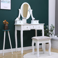 Set masa de toaleta 140x80x40 cm, oglinda si scaun incluse, 5 sertare
