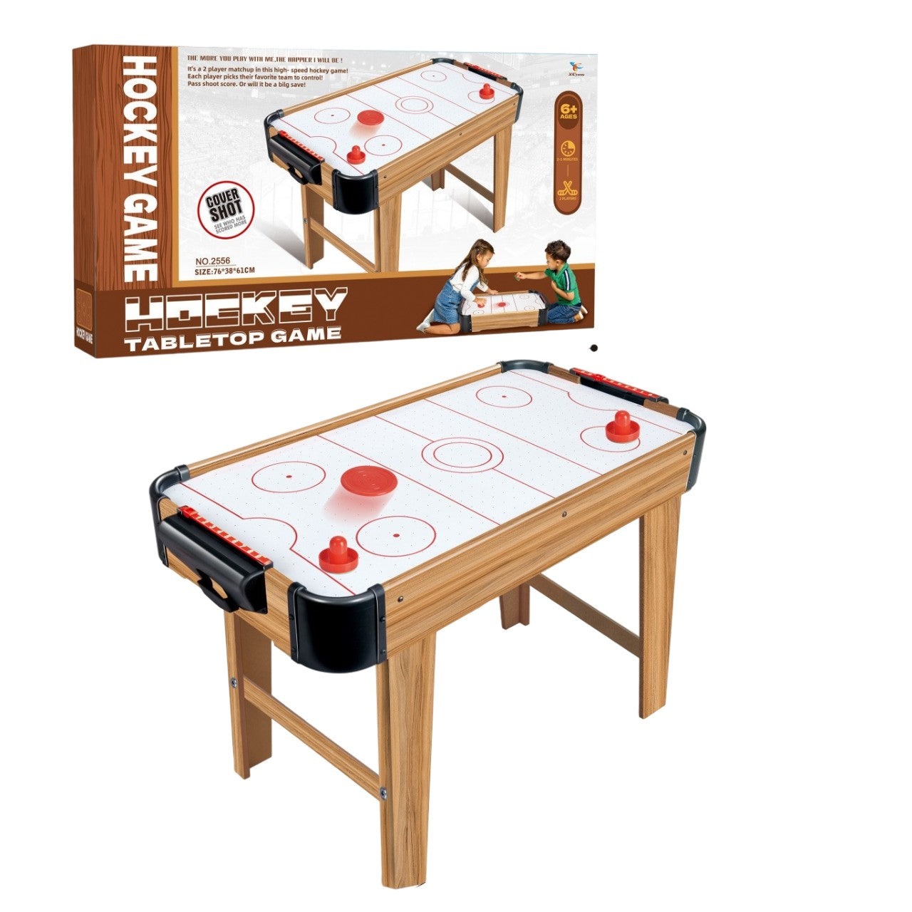 Masa Air Hockey Graffiti cu Picioare Lungi, Smart, Lemn, 2 Pucuri, Tabela Scor, 2 Impingatoare, 76x38x61 cm, Maro
