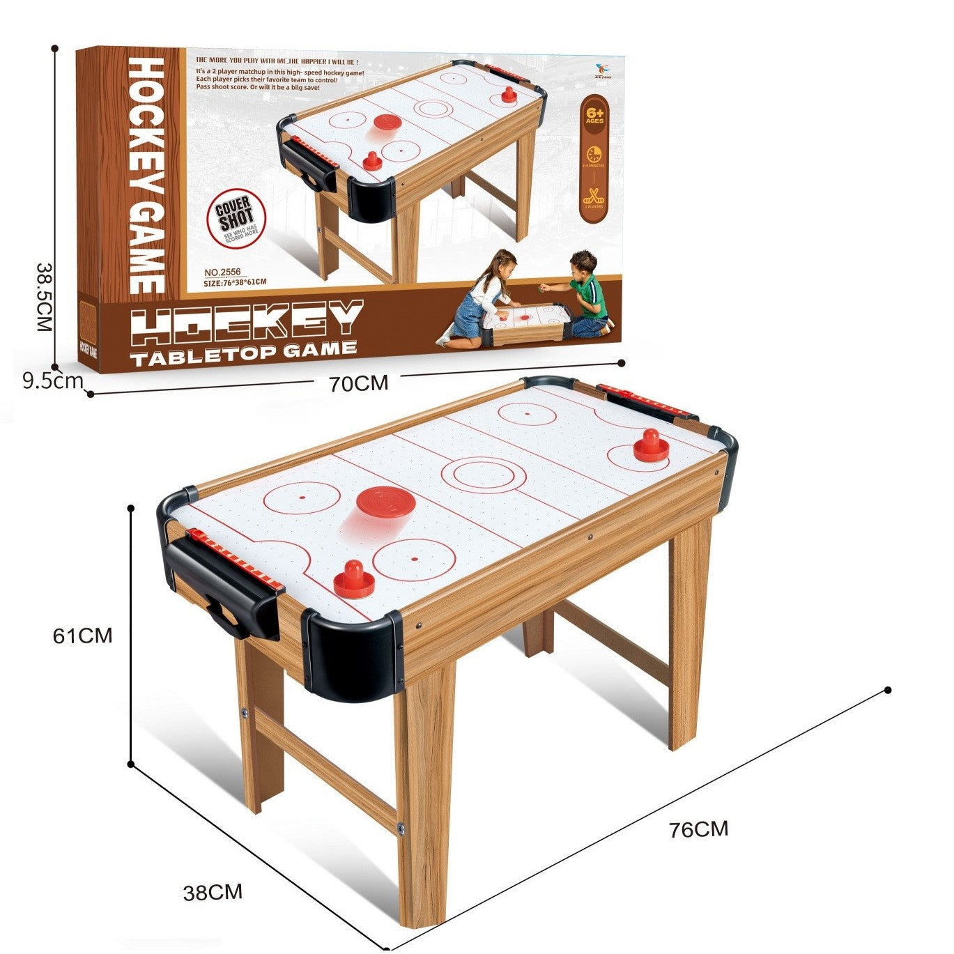 Masa Air Hockey Graffiti cu Picioare Lungi, Smart, Lemn, 2 Pucuri, Tabela Scor, 2 Impingatoare, 76x38x61 cm, Maro